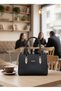 Women's Black Leather Shoulder Bag – Handbag, Shoulder Bag, Gold Yellow Detail