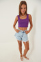 Strappy Corded Fabric Crop Knitted Blouse Lgt0012 Mürdüm - 3
