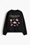 Childhood Nostalgia Printed Hoodless Relaxed Fit Women's Black Sweatshirt