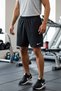 Black Men's Gym Fitness Polyester Woven Sweat-Wicking Regular Waist Zippered Pocketed Shorts