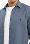 Collared Buttoned Long Sleeve Snap Fastener Denim Look Light Blue Men's Shirt - 3