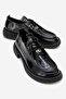 Band Black Wrinkled Patent Leather Genuine Leather Lace-Up Women's Loafer Shoes