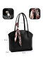 Black Shk274 Faux Leather Zippered Single Compartment Hand, Arm and Shoulder Bag with Scarf Gift - 4