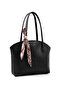 Black Shk274 Faux Leather Zippered Single Compartment Hand, Arm and Shoulder Bag with Scarf Gift - 2