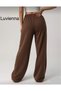 Premium - Wide Leg High Waist Relaxed Fit Women's Sweatpants – Brown - 4