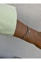 Adjustable Open Silver Bracelet with Clover and Flower Figured Zircon Stones - 6