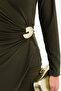Women's Khaki Slim Fit Accessory Detailed Midi Dress - 4