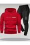Men's Balance Hooded Sweatshirt and Jogger Tracksuit Set – Red Black Sportswear Combination - 2