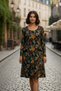 Oval Collar Bell Dress with Pocket Detail Sides in Flannel
