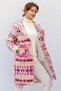 Women's Pink Italian Ethnic Patterned Cashmere Coat - 3