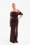 Women's Brown Slim Fit Collar Detail Slit Long Evening Dress - 2