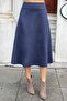 Lightweight Stretch Fabric Suede Fabric High Waist Kilos Long Skirt-Navy Blue - 7