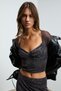 Lily Women's Tulle Mesh Double Layered Heart Neckline with Chest Cups Black-Leopard Print Blouse