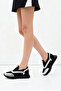 Chiara Laurent Black Leather Laceless Thick Sole Metallic Detailed Stoned Casual Sports Shoes - 7