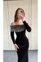 Women's Sequin Madonna Collar Velvet Stylish Evening Dress - 6