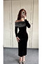 Women's Sequin Madonna Collar Velvet Elegant Evening Christmas Dress - 4