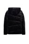 Women's Black Coat with Removable Zippered Hood and Sleeves, Matching Embroidered Logo and Pockets - 2