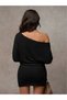 Women's Thessaloniki Fabric Off-The-Shoulder Boat Neck Asymmetrical Neckline Long Sleeve Flowy Tight Mini Chic Dress - 3