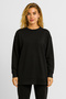 Women's Crew Neck Side Slit Regular Fit 3 Thread Sweatshirt 100% Cotton - Black