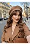 Women's Plush Furry French Painter Beret Camel - 3