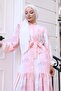 Women's Patterned Long Hijab Dress 1319 - Powder - 2
