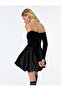 Off-The-Shoulder Long Sleeve Velvet Mini Balloon Dress - 2