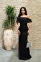 Black Off Shoulder Sequin Strapless Evening Dress