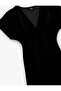 Slim Fit Short Batwing Sleeve Double-Breasted V-Neck Midi Length Velvet Dress - 5