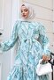 Women's Patterned Long Hijab Dress 1319 - Green - 2