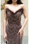Brown Strapless Otriş Detailed Embroidered Evening Dress - 5