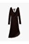 Back Detail Cowl Neck Long Sleeve Asymmetric Midi Lace Dress - 3