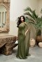 Khaki Strapless Beading Cape Evening Dress - 2