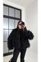 Black Fringed Long Fur Coat Jacket - 7055