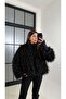 Black Fringed Long Fur Coat Jacket - 7055 - 4