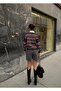 Women's Polo Neck Buttoned Striped Sweater - 7