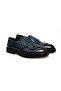 Dark Blue Color Laceless Genuine Leather Men's Shoes