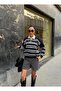 Women's Polo Neck Buttoned Striped Sweater - 3