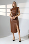 Brown Midi Leather Dress – Slit and Buckled Model