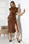 Brown Midi Leather Dress – Slit and Buckled Model - 4