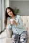 طقم بيجاما نسائي بأكمام طويلة وبأزرار أمامية من Mint Florado Exclusive، باللون النعناعي - 4