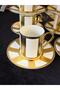 6 Person Gold Engraved Porcelain Coffee Cup Set 90 ml (Rsy247) - 3