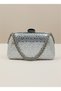 Silver Color Stone Chain Detailed Chain Handle Women's Evening Dress Bag Wedding Engagement Graduation - 6