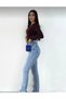 Eliza 90's Stretch Fabric Casual Women's Open Snow Inside Slit Super High Waist Wide Leg Denim Jeans