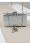 Silver Gray Crystal Stone Chain Handle Women's Evening Dress Bag - 7