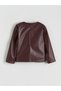 Alita City Lcw Kids Burgundy Faux Leather Floral Loose & Baggy Girls' Leather Look Jacket with a Difference - 2
