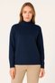 Women's Half-Throat Knitwear Soft Textured Cotton Long Sleeve Sweater - Navy Blue - 2
