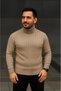 Men's Corded Fabric Knitwear Sweater Set of 3 Beige Khaki Black Regular Turtleneck Full-Throated Knitwear Set - 4