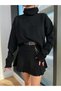 Women's Stylish High-Neck Sweater-Skirt Basic Top and Bottom Set