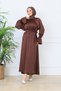 Brown Satin Belted Flounce Sleeve Hijab Maxi Dress