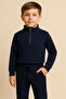 Unisex Half-Zipper, Half-Zipper 3 Thread Thick Winter Tracksuit Set Dark Blue